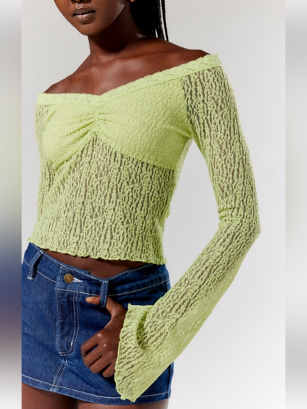 silence + noise Pale Lime Lace Knit Top